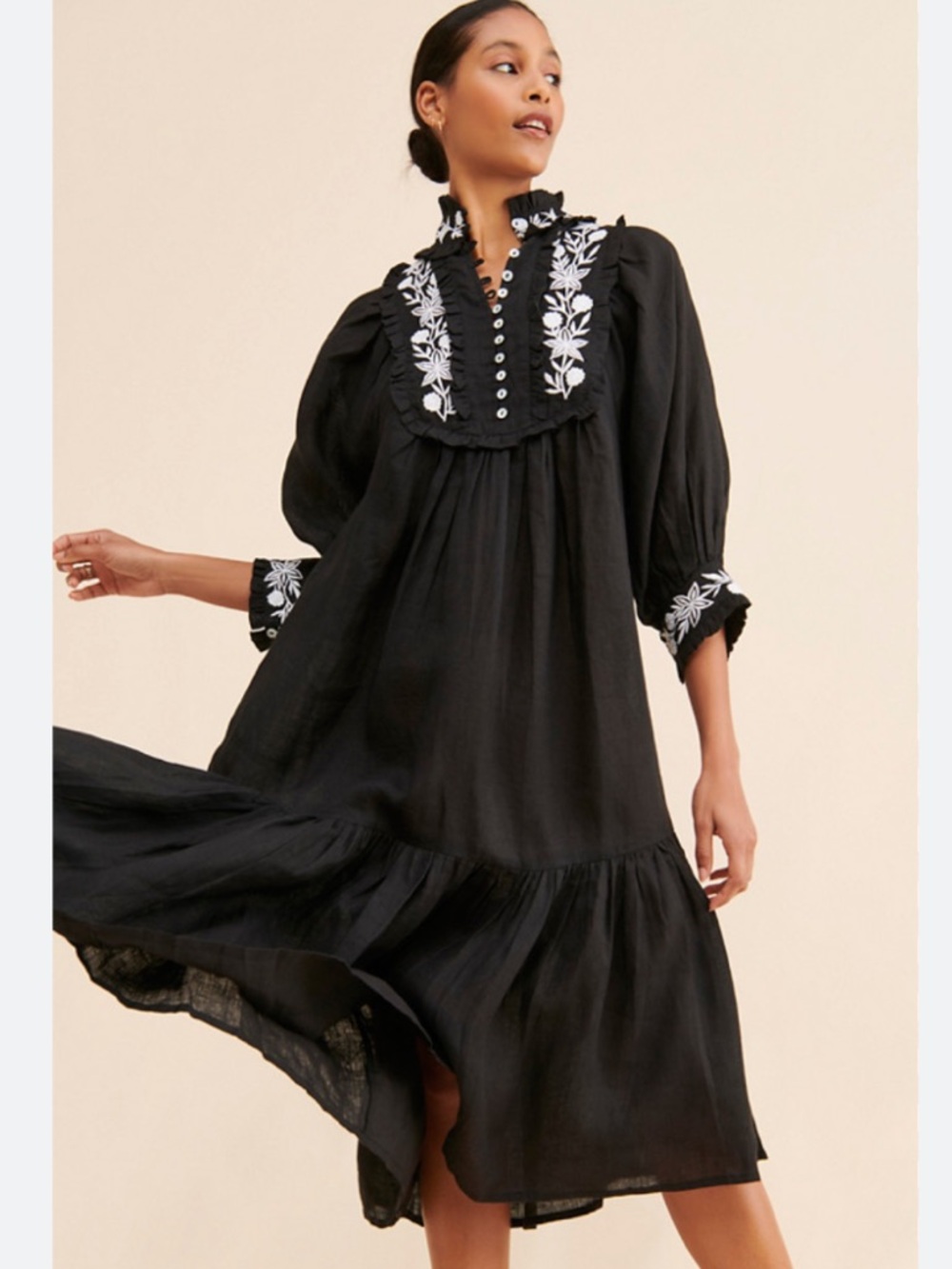 Kinga Csilla Dress Kahlo Midi Embroidered in Black